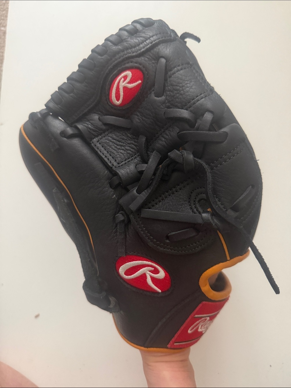 Rawlings Black and Red Leather Baseball Glove with Tan Accents